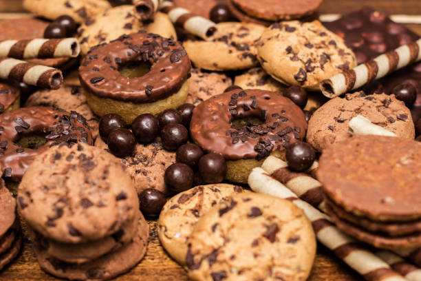 istock Dark and milk chocolate products and biscuits 1442446081