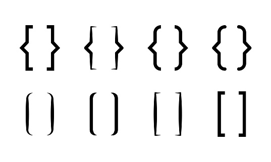 Bracket icon collection. Black bracket set. Set of Text brackets design. Icon vintage typography symbol. Vector illustration.