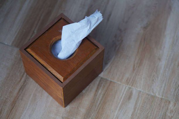 istock top view white tissue paper in wooden tissue box on marble background, object, decor, copy space 1442451192