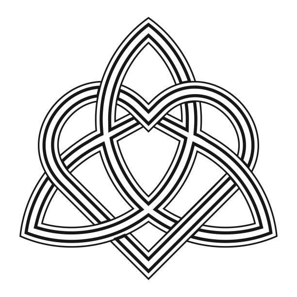 Trinity Knot The Trinity Knot intertwined with Heart symbol. Wiccan triqueta symbol design. Vector line art. celtic shamrock tattoos stock illustrations
