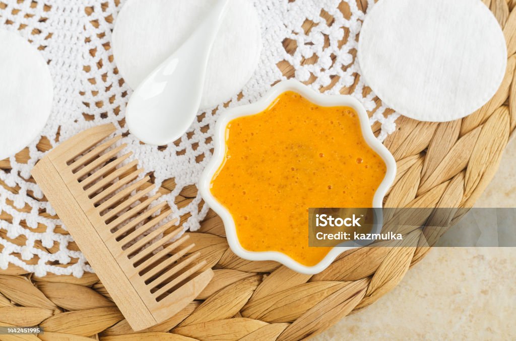 Orange Fruit Mask And Cotton Pads Homemade Hair Face Or Eye Mask Natural  Beauty Treatment And Spa Recipe Top View Copy Space Stock Photo - Download  Image Now - iStock