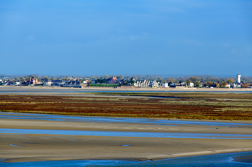 Highangle view on le crotoy in le baie de Somme from le cape Hornu with a blue autumnal sky