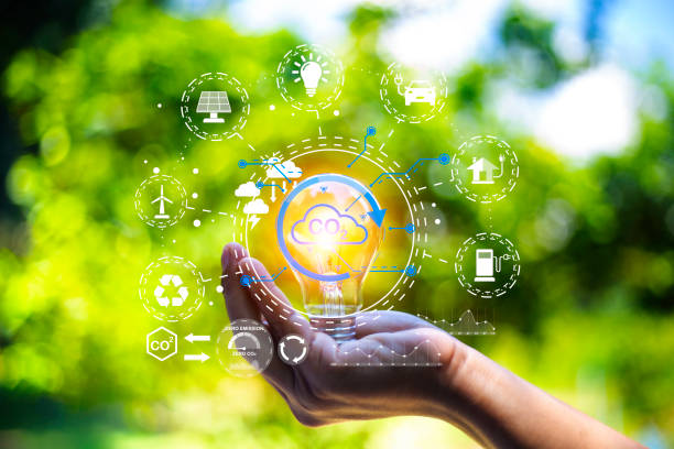 istock green energy concept help reduce global warming.
Hand holding natural background light bulb on green leaf with clean energy icon around it. Carbon dioxide emission in industry zero carbon concept. 1442454315