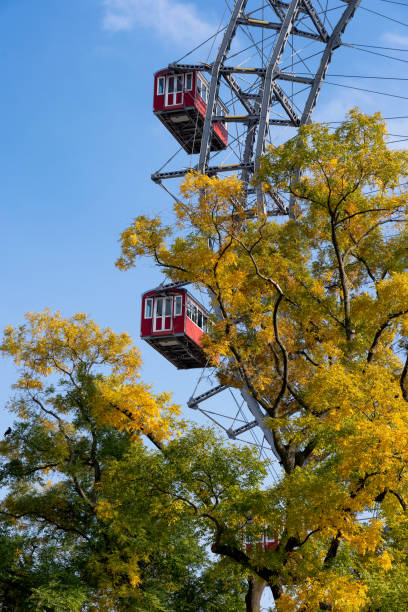 Ferris Wheel (Riesenrad) in Autumn behind trees at the Prater in Vienna, Austria