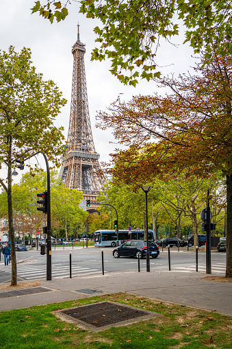 The Eiffel Tower from Avenue Joseph Bouvard, Paris, France