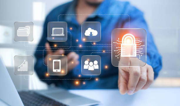 istock Cyber security concept protect information on internet network. Business scan keys unlock the screen with virtual screen interface to enter the network, futuristic virtual screen interface technology 1442470611