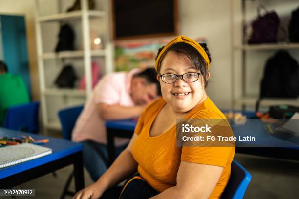 Portrait Of A Young Special Needs In The Classroom At School Stock Photo - Download Image Now