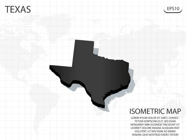 3d-karte schwarz von texas auf weltkartenhintergrund. vektor modernes isometrisches konzept gruß kartenillustration eps 10. - map usa three dimensional shape cartography stock-grafiken, -clipart, -cartoons und -symbole