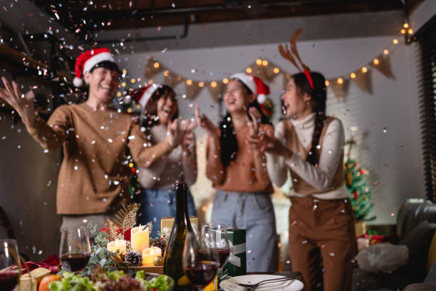 Group of Asian young people celebrate the long weekend in the New Year stock photo
