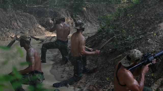 Thai men show military training