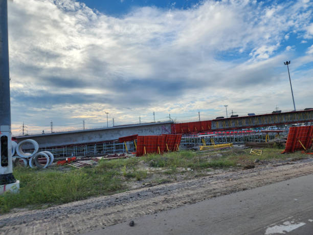 istock Elevated road construction to expand traffic and connect routes for smooth flow 1442474406