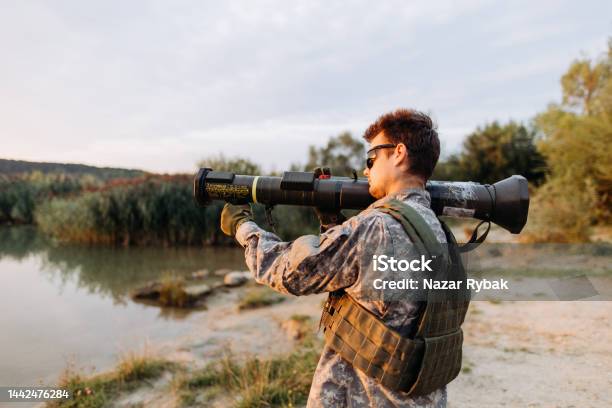 The Male Soldier Using Anti Tank Weapon To Hit The Target Stock Photo - Download Image Now