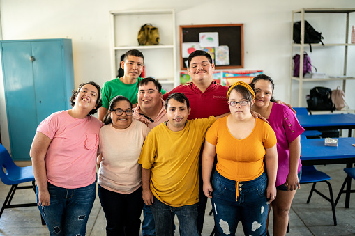 Portrait of disabled students in the classroom at school