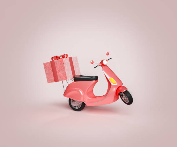 istock red scooter with a giant gift 1442480381