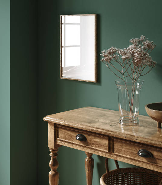 istock Mock-up frame in dark green home interior 1442481747