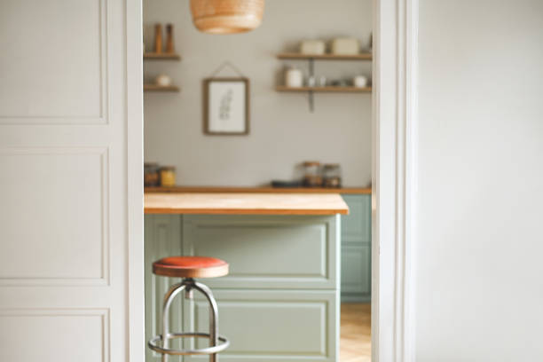 interior of home kitchen and kitchen utensils