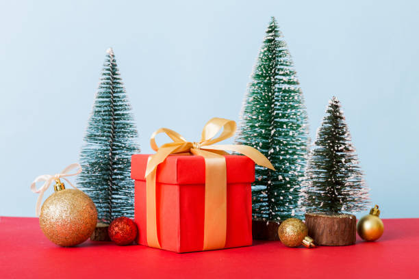 istock Christmas composition. craft Gift box, small tree, branches and craft DIY decorations on white background. New year concept. Christmas home decoration Flat lay, top view, copy space 1442487270