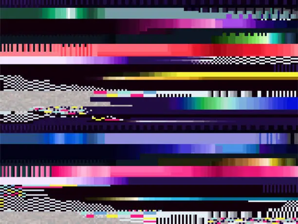 Vector illustration of Glitch background. Computer screen error. Digital pixel noise abstract design. Television signal fail. Data decay. Technic problem grunge wallpaper.