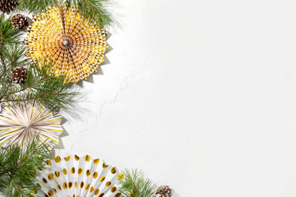 istock Winter holidays background with fir branches, cones and decorations 1442491490