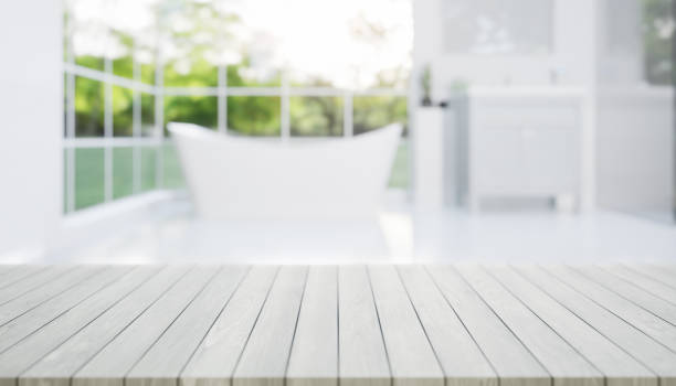 istock 3d rendering of counter with blur bathroom. 1442494147