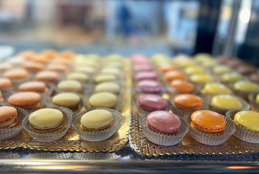 Macarons in bakery case