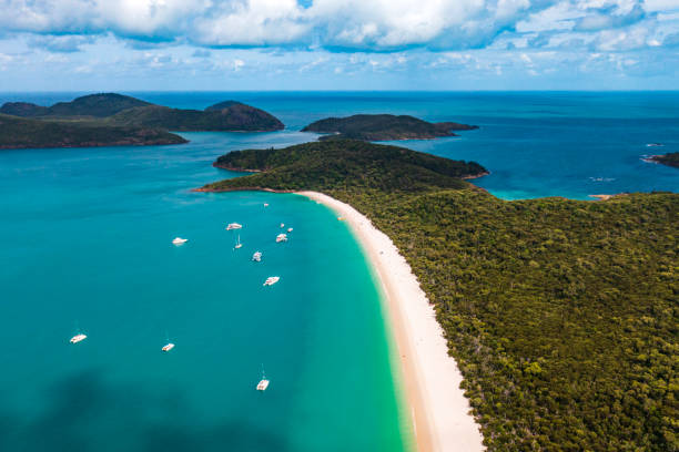 istock Boats along Whitehaven Beach Coast in Great Barrier Reef, Australia 1442497381