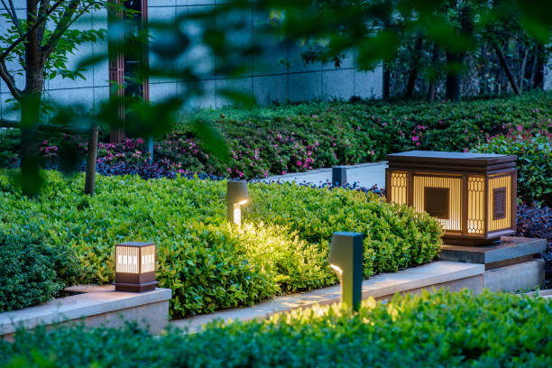 istock Stone road, landscaping, landscape lights 1442498046