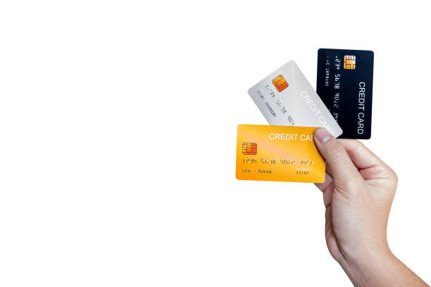 istock Hand showing credit card isolated on white background. 1442498398