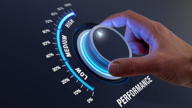 istock High performance and success. Optimize growth, sales, revenue, productivity. Improve assessment score. Performe at top level. Hand turning knob control button. 1442499517