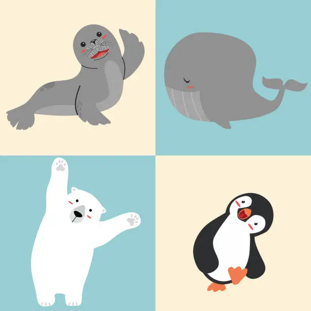 Vector illustration of Cute Artic animal cartoon set