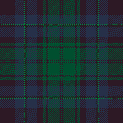 Blue, green and black Scottish tartan plaid pattern, fabric swatch close-up.