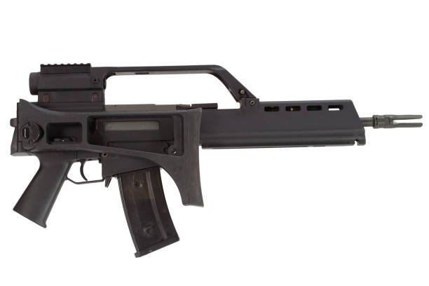 istock modern german army assault rifle with folded stock 1442500169