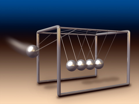 Newton's cradle experiment. Digital illustration, 3D render.