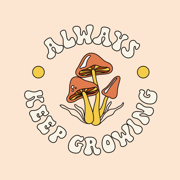 illustrations, cliparts, dessins animés et icônes de мордашки2vector hippie magic mushrooms illustration print with groovy slogan for graphic tee t shirt or poster. - t shirt à slogan