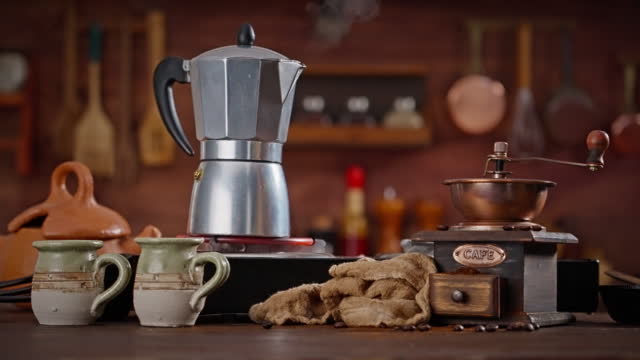 Process of making coffee in a geyser coffee maker.
