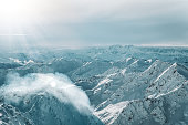 Wild and untouched snowy mountain landscape in breathtaking winter atmosphere photographed in Mölltal Glacier ski resort. Mölltaler glacier, Flattach, Kärnten, Austria, Europe.