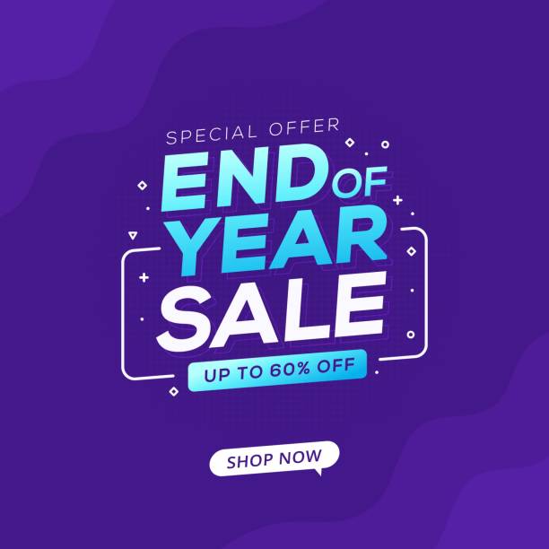 Year end sale discount banner template promotion design for business Year end sale discount banner template promotion design for business. End of year sale on colorful background finale stock illustrations