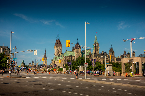 Ottawa, Canada - August 20, 2022: View to the Canadian Parliament in Ottawa. Ottawa is the capital city of Canada.