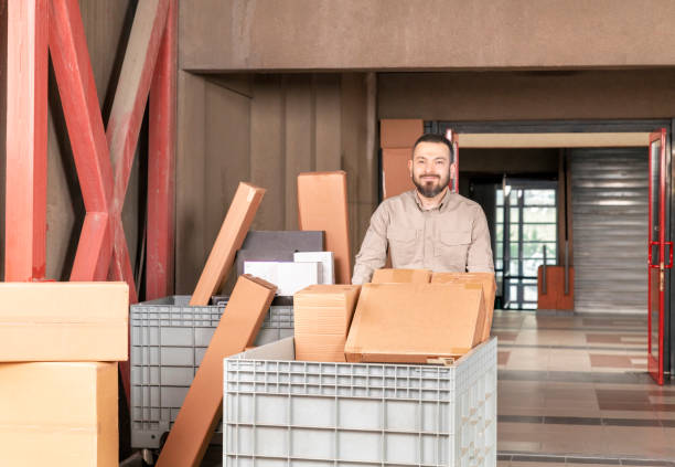 Post Office Post Office, Air Mail, Postal Worker, Cargo Container, Delivering mover delivery person box hand truck stock pictures, royalty-free photos & images