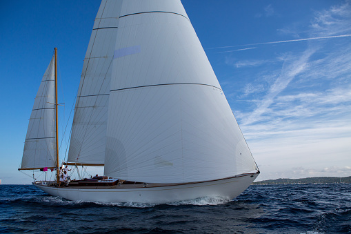 Aerial view of a sailing boat