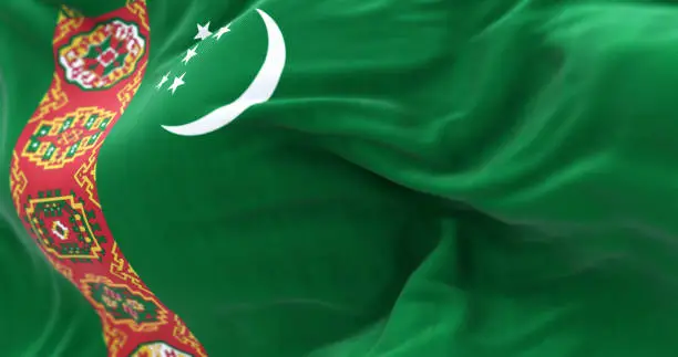 Photo of Close-up view of the Turkmenistan national flag waving