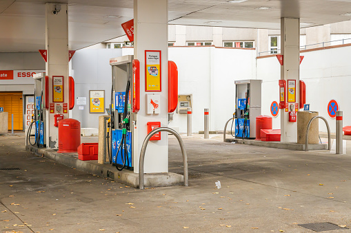 Empty Esso gas station with no gasoline available during a refinery strike in Issy-les-Moulineaux, France