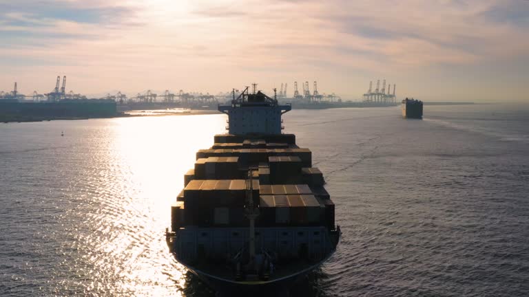 Aerial view silhouette ship departure