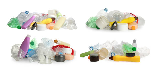 istock Set with piles of plastic garbage on white background. Banner design 1442521641