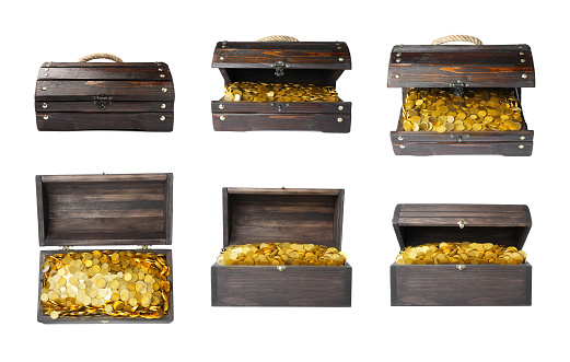 Treasure chest full of gold in a white environment.