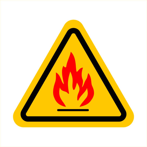 Danger warning caution. Flammable substances sign. Yellow triangle sign board warning sign with flame fire inside. Caution flammable materials. Vector illustration EPS 10 Danger warning caution. Flammable substances sign. Yellow triangle sign board warning sign with flame fire inside. Caution flammable materials. Vector illustration EPS 10 number counter stock illustrations