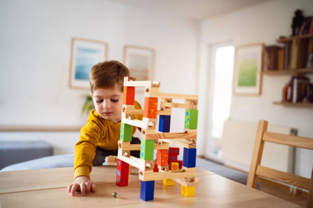 istock Boy playing with wooden blocks at home 1442528372
