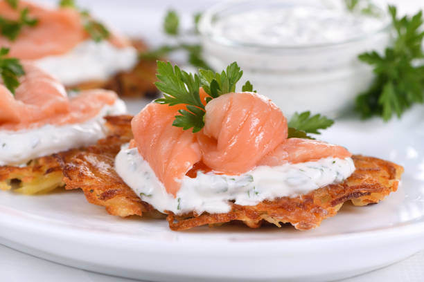 istock Potato  fritters with salmon 1442537151