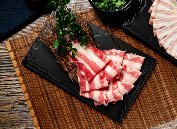 US PRIME Beef Ribs slice served in tray isolated on table top view of taiwan food stock photo