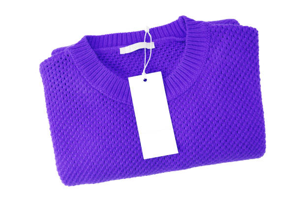 istock White blank rectangular clothing tag on purple knitted sweater isolated on white background 1442541974